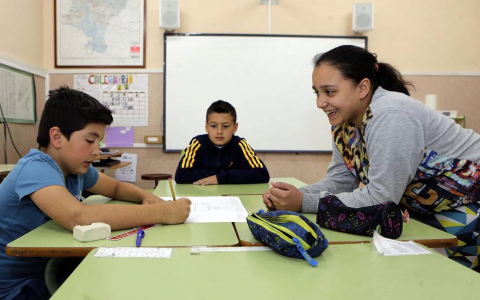 Alumnad el CP Francisco Javier Sáenz de Oiza de Cáseda durante una jornada de clase.