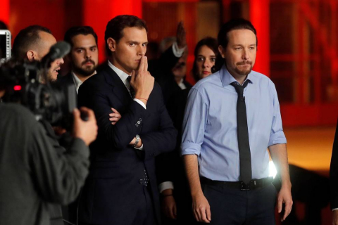 Pedro Sánchez (PSOE), Pablo Casado (PP), Pablo Iglesias (Unidas Podemos), Alberti Rivera (Ciudadanos) y Santiago Abascal (VOX) protagonizaron el único debate entre los candidatos en la campaña electoral de las elecciones generales que se celebran el 10 de noviembre de 2019.