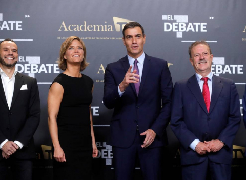 Pedro Sánchez (PSOE), Pablo Casado (PP), Pablo Iglesias (Unidas Podemos), Alberti Rivera (Ciudadanos) y Santiago Abascal (VOX) protagonizaron el único debate entre los candidatos en la campaña electoral de las elecciones generales que se celebran el 10 de noviembre de 2019.