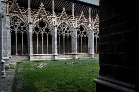 Imágenes de la visita guiada a la presentación de la finalización de las obras de restauración del claustro gótico de la Catedral de Pamplona.