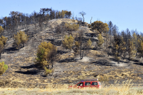 Fotos del segundo día de extinción del incendio de Carcastillo.