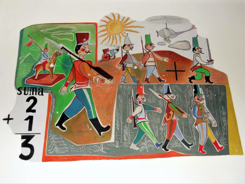 Dibujos de la artista 'Pitti' Bartolozzi en el aula de Maristas, despegados para su traslado a civivox Ensanche.