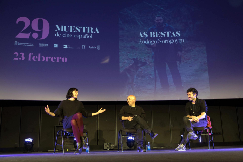 Imágenes de la presentación de la película As Bestas, en la 29 edición de la Muestra de Cine de Tudela.