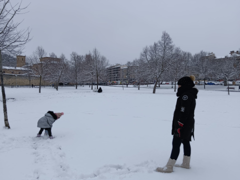 Fotos de la nevada en el parque Los Llanos de Estella. /