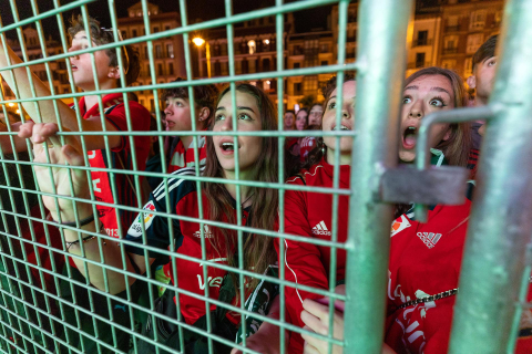 La afición de Osasuna, en la Plaza del Castillo./