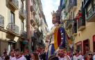 La Comparsa de Gigantes y Cabezudos, en las calles de Pamplona el 7 de julio 2022.