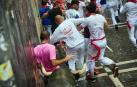 Segundo encierro de San Fermín en el tramo de la curva de Mercaderes