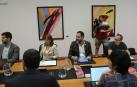 Carlos Guzmán (Contigo-Zurekin), Uxue Barkos (Geroa Bai), Ramón Alzórriz (PSN) y Mikel Zabaleta (EH Bildu), en una reunión de la Mesa y Junta de Portavoces del Parlamento