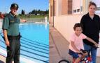 Ricardo Bodero señala la zona de la piscina de Milagro a la que se lanzó para rescatar al niño y Karima Samhi con su hijo Rayan ayer, ya recuperados del susto