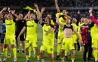 Los jugadores del Girona C.F. celebran el ascenso de su equipo a primera división tras derrotar al Tenerife