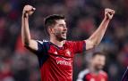 Puños en alto de David García tras eliminar al Sevilla en los cuartos de final de la Copa del Rey