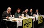 De izquierda a derecha: Javier Leoz (Geroa Bai), Cecilia Ulzurrun (PSN), Joseba Asiron (EH Bildu) y Enrique Maya (NA+)
