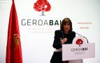 Uxue Barkos, durante su rueda de prensa de este miércoles 12 de abril..