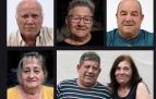 De izda. a dcha., arriba, José Jiménez (81), Hortensia Andrés Velaz (71), Rafael Butrón (73), abajo, Mª Luisa Benito Fernández (73) y el matrimonio Manolo García, con pensión de invalidez, (63) y Mª Jesús Llorente (61)