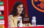 La seleccionadora española, Montse Tomé , durante la comparecencia para dar la lista de la selección contra Suecia y Suiza