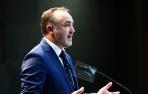 El portavoz de Navarra Suma, Javier Esparza, de UPN, en la rueda de prensa que dio ayer