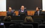 Foto de archivo de una rueda de prensa en Madrid de Carlos García Adanero, Javier Esparza y Sergio Sayas en 2019