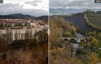 El río Arga a su paso por Burlada, en 2021 y 2022
