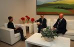 La presidenta Chivite, el ministro Bolaños y el delegado del Gobierno en Navarra, Arasti