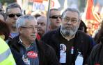 Los secretarios generales de CCOO y UGT, Toxo y M&eacute;ndez  en la manifestaci&oacute;n de este s&aacute;bado.
