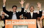 El candidato de Ciudadanos a la Presidencia de la Junta de Andalucia, Juan Marín (i), acompañado por el lider nacional, Albert Rivera,