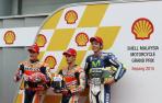 Márquez, Pedrosa y Rossi.