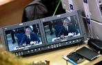 Los periodistas siguen desde la sala de prensa de la Audiencia Nacional la declaración del presunto cabecilla de Gürtel, Francisco Correa.