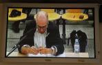 Monitor de la sala de prensa de la Audiencia Nacional con la declaración del presunto contable de la trama Gürtel, José Luis Izquierdo.