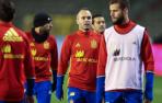 Iniesta, durante el entrenamiento en Bruselas.