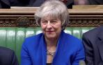 La primera ministra Theresa May, durante la moción de censura a la que se ha visto sometida.