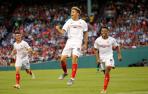 Pozo celebra su gol en el partido amistoso entre Sevilla FC y Liverpool FC.