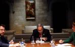El presidente de la Generalitat, Quim Torra, durante la reunión que ha mantenido con alcaldes catalanes.