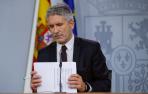 Grande-Marlaska, este domingo, durante de la rueda de prensa en el Palacio de la Moncloa tras la reunión del comité de seguimiento de la situación en Cataluña este domingo.