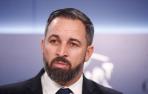 El presidente de VOX, Santiago Abascal, en una rueda de prensa en el Congreso de los Diputados.