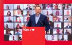 El secretario de Organización del PSOE y ministro de Transportes, José Luis Ábalos, participa en un encuentro telemático con alcaldes socialistas.