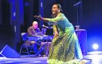 El artista sevillano Falete, durante el concierto que ofreció ayer en el Teatro Gaztambide de Tudela