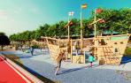 Recreación del futuro parque infantil, con un gran barco