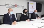 El delegado del Gobierno en Navarra, José Luis Arasti; la consejera de Desarrollo Rural y Medio Ambiente, Itziar Gómez, y el presidente SEIASA, Francisco Rodríguez Mulero, durante la reunión