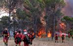 Efectivos militares de la UME, procedentes de la base de Torrejón de Ardoz, trabajaban este domingo para extinguir las llamas en una zona arbolada cerca de Artazu, en la NA 7040, hacia las 15 horas