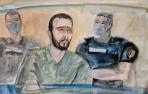 Salah Abdeslam, en una ilustración realizada durante el juicio