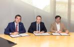 Mikel Irujo, consejero de Desarrollo Económico y Empresarial; Ramón Gonzalo, rector de la Universidad Pública de Navarra; e Ignacio Ugalde, presidente ANEL.