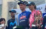 Podio de la Coppa Agostoni 2022 con Alejandro Valverde segundo