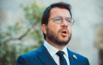 El presidente de la Generalitat, Pere Aragonès, en la declaración institucional con motivo del quinto aniversario del 1-O