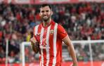 El delantero brasileño de la UD Almeria Leo Baptistao celebra su gol