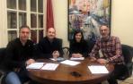 La directora general de Transportes, Berta Miranda, con los alcaldes de Cintruénigo, Corella y Fitero, Oscar Bea, Gorka García y Miguel Aguirre, respectivamente.