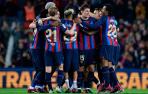 Los jugadores del Barcelona celebran el triunfo ante el Real Madrid.