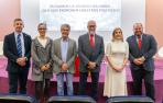 Izda a dcha: Tomás Rubio (vicepresidente Colegio de Médicos), Leticia San Martín (UPN), Txomin González (Bildu), Fernando Domínguez (Geroa Bai), Patricia Fanlo (PSN) y Julio Duart (secretario del Colegio de Médicos).