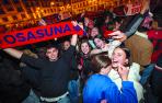 En la plaza del Castillo se instalarán cuatro pantallas gigantes. La imagen corresponde a la celebración del pase a la final de la noche del 4 de abril.