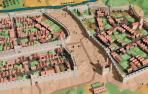 Una recreación de Iker Ibero de los tres burgos de Pamplona, el de San Nicolás en primer término; el de San Cernin  arriba, y ea la derecha  el de Navarrería, que fue prácticamente destruido en la guerra
