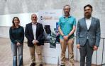 De izda a dcha: Arana, responsable de Excelencia y Divulgación de I+D+i en ADItech; el consejero Cigudosa; Cañada, director de la Filmoteca de Navarra (Nicdo); y Garrido, director general de ADItech, coordinador del SINAI.